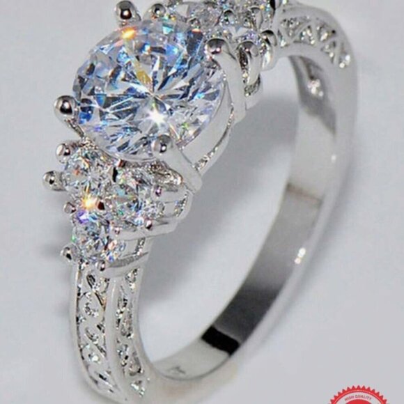 925 Silver Filigree Cubic Zirconia Cocktail Ring Size 7 - Picture 3 of 7